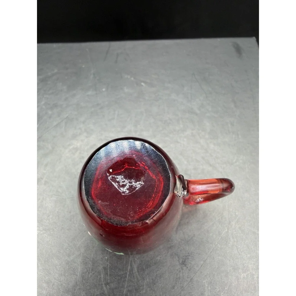 ❤️ Hand‑Painted) Vintage Ruby Flash Souvenir Glass Mini Mug / Toothpick Holder❤️
